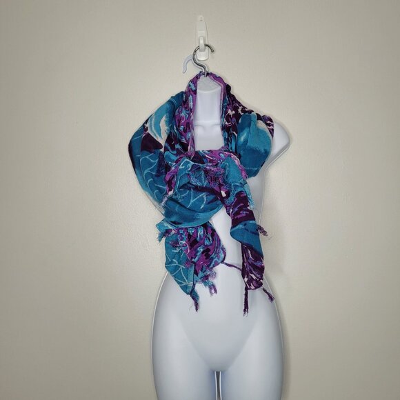 Dolphin blue purple fringe art to wear quirky shawl scarf - Picture 3 of 7
